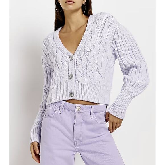 RIVER ISLAND Women's Cropped Cardigan Purple Size Small with FLAW - Picture 1 of 9